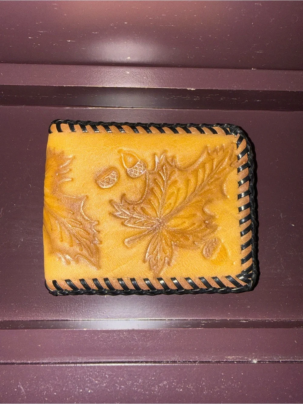 Men's Hand-Tooled Leather Wallet with Braided Edge